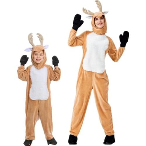Child Adult Christmas Reindeer Moose Cosplay Parent-child Costume Attached Cuddly Animal Clothing Stage Performance Jumpsuits