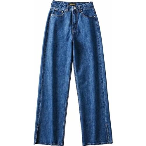 High Waist Wide Leg Jeans Women Spring Autumn Denim Trousers Women Casual Straight Floor Length Split Baggy Mom Jeans XS-L