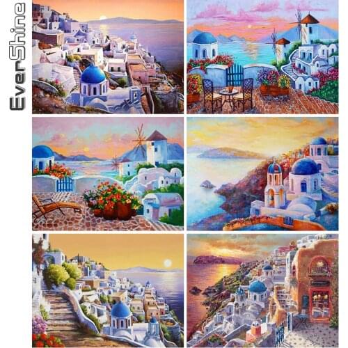 Evershine 5D DIY Diamond Painting Town Full Square Diamond Embroidery Sunset Landscape Rhinestone Picture Home Decorations