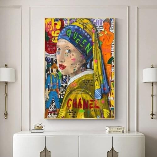 Graffiti Wall Art Girl with a Pearl Earring Canvas Paintings Famous Street Art Poster And Print Wall art Pictures for Home Decor