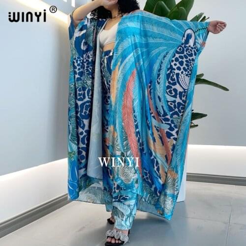 WINYI two-piece suit Boho Printed Over Size kimono Batwing Sleeve Star Dress Women Elastic Silk Floor Length New Fashion Tide