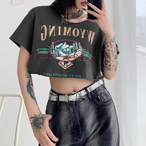 Crop Top Fashion New Pattern Womens Wear Loose Casual Printing Exposed Navel New Fashion Women T-shirt