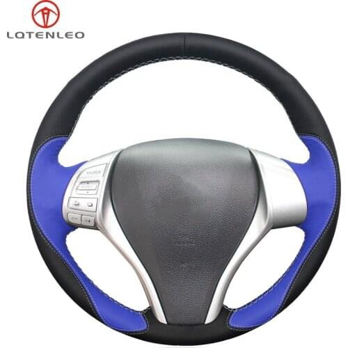 LQTENLEO Black Blue Leather Car Steering Wheel Cover For Nissan Teana Altima 2013-2018 X-Trail Qashqai 2014-2018 Rogue Pulsar
