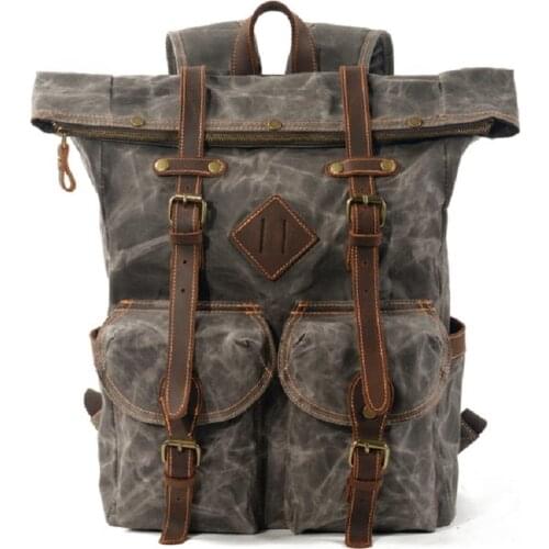 M263 New Luxury Vintage Canvas Backpacks for Men Oil Wax Canvas Leather Travel Backpack Large Waterproof Daypacks Retro Bagpack