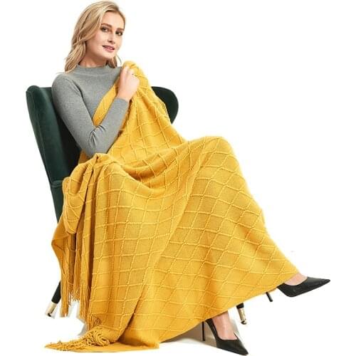 Oversized 127*172cm Knitted Sofa Blanke Fashion Solid Pashmina Shawl Ponchos And Capes Big Size Tassel Tippe Cloak All-Match