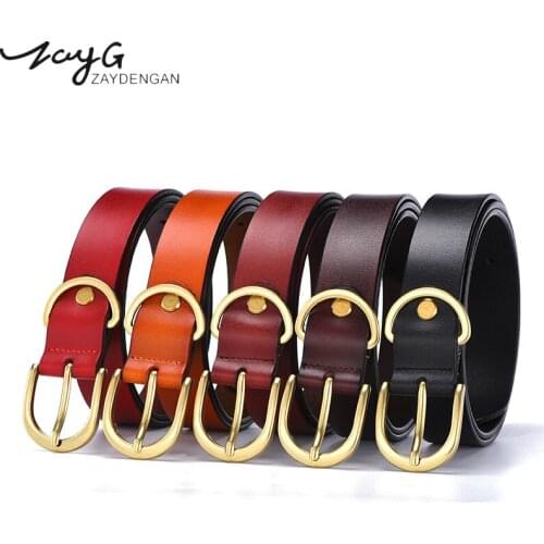 ZAYG Fashion Mens and Womens Retro Leather Belts Casual Pin Buckles Belts Leather Luxury Bronze Gold Buckle Belts Jeans Belt
