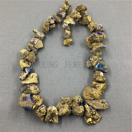 MY1073 Freeform MIX Size Druzy Crystal Yellow Titanium plated Beads,Nugget Quartz geode Beads