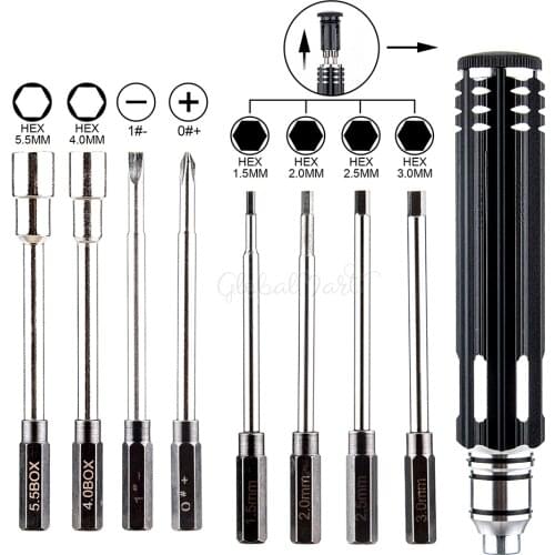 NEW Pocket 8 in 1 Screwdriver Hobby Tools Kit For RC Car Drone Plane Hex Philip Spanner Socket Hexagon H1.5 H2.0 H2.5 H3.0