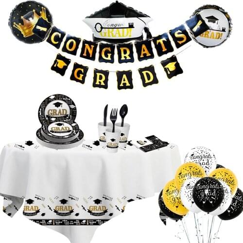 Graduation Ceremony Disposable Tableware 2021 Graduation Balloons Party Decorations Congrats Grad Paper Garland Banner Supplies