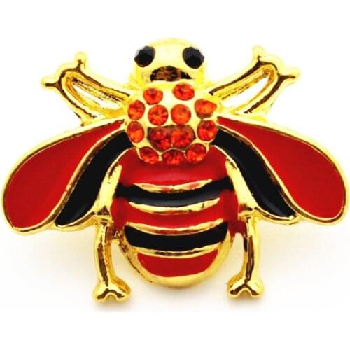 Wholesale 3pcs/lot Metal Enamel Red Bee Rhinestone Snap Button Charms Fit 18mm Ginger Snap Button Bracelet Necklace Jewelry