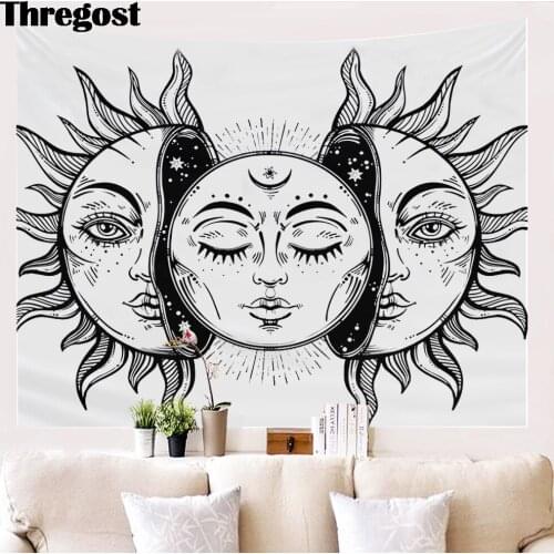 Psychedelic Black Sun Boho Style Astrology Tapestry Wall Textile Woven Wall Hanging 3D Wall Carpets Beach Towel