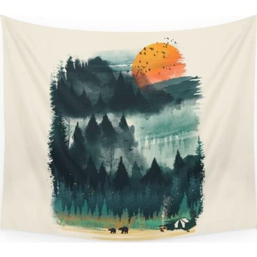Wilderness Camp Tapestry Wall Hanging Blanket Bedroom Bedspread Throw Cover Home Decor Beach Mat Tapestries