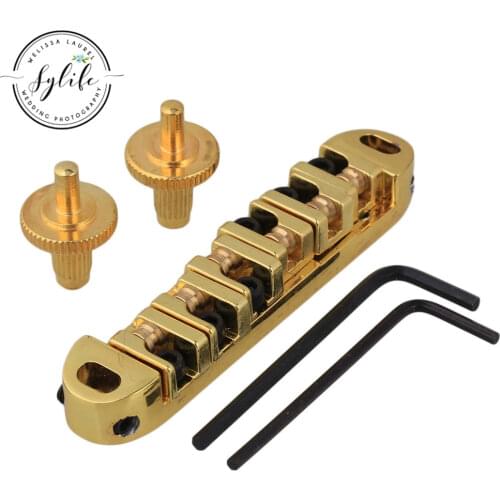 ROLLER SADDLE BRIDGE W/POSTS & SPANNER FOR ELECTRIC GUITAR GOLDEN