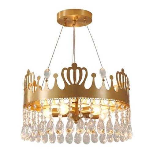 Nordic luxury bedroom chandelier crown round crystal lamp princess girl warm and romantic childrens lighting