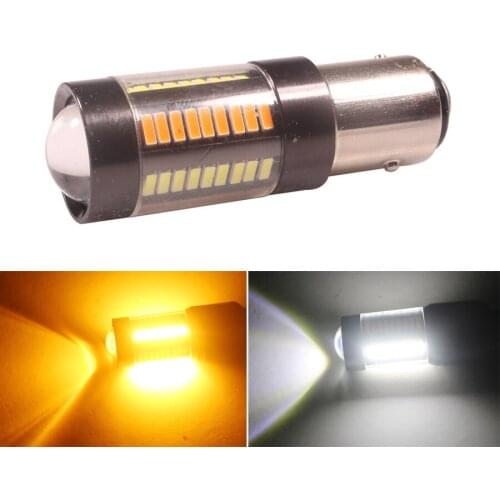 NHAUTP 1Pcs 1157 Dual Color Bulbs P21/5W BAY15D LED Car Lights 4014 66-SMD White to Amber Switchback Auto Lamp 12-24V