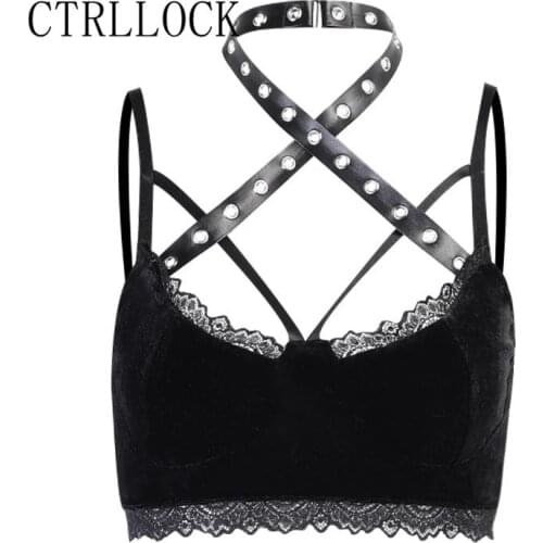 CTRLLOCK Gorhic Y2k Sleeveless Crop Tops Women Pu Straps Halter Neck Punk Camis Female Fashion 2021 Summer