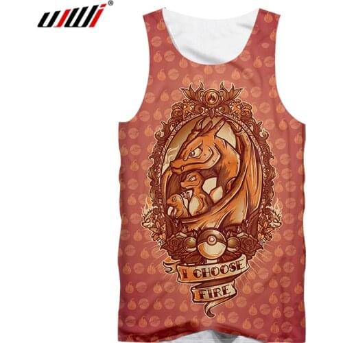 UJWI Cartoon Haunter Loose Go Game 3D Printed Funny Sleeveless Big Size Mens Tank Top 5XL Fire Dragon