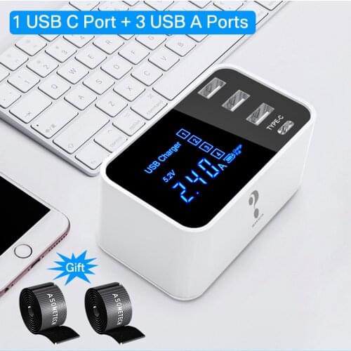 8 Ports QC3.0 Type C USB Charger For Android iPhone Adapter Phone Tablet Digital Display Fast Charger