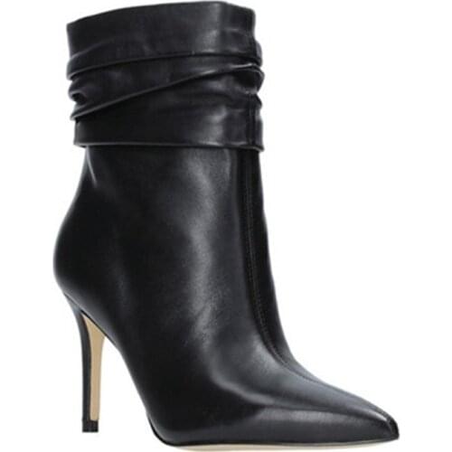 Womens high heel boots autumn and winter New Fashion Women Pleated Pointed Toe Thin Heel Shoes Party Boots Plus Size Wholesale