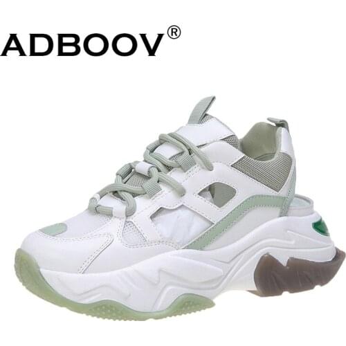 ADBOOV Hollow Summer Women Shoes Thick Sole Platform Sneakers Leather Shoes Ladies