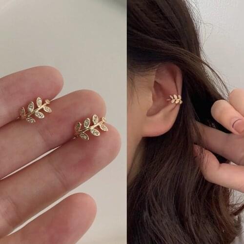 2021 New Fashion Gold Leaf Clip Earring For Women Without Piercing Puck Rock Vintage Crystal Ear Cuff Tenns Girls Jewerly Gifts