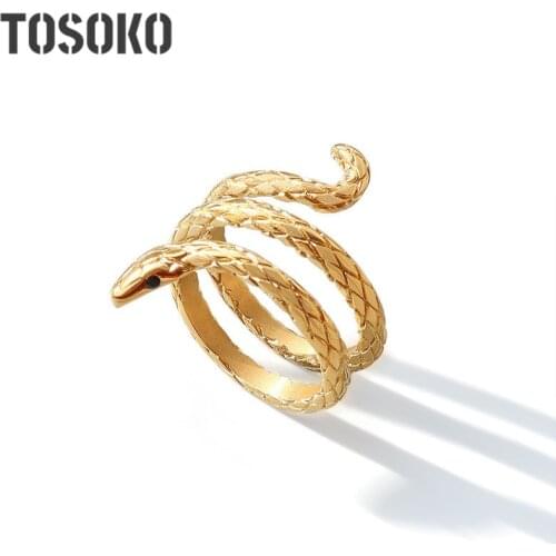 TOSOKO Stainless Steel Jewelry Ins Cool Wind Animal Around Snake Ring Female Hip Hop Punk Ring For Female BSA132