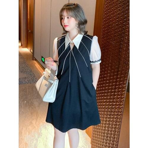 High quality Contrast color lace collar hollow out the new women summer dress