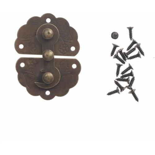 1PCS Vintage Antique Brass Iron Latch Jewelry Gift Wine Wooden Box Suitcase Case Hasp Latch Hook Hardware 45x34mm