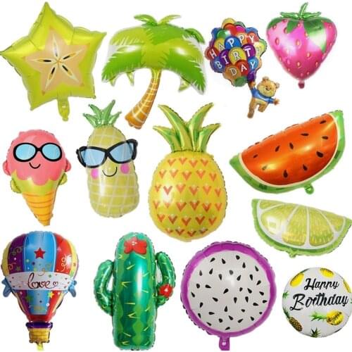 2pcs Hawaii Luau Party Balloon Summer Fruity Round Foil Balloons Pineapple Palm Tree First Birthday Party Decor Kids Toy Gift
