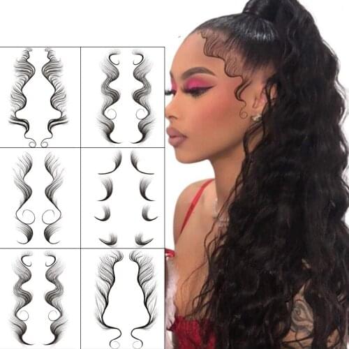 1PCs Hair Edges Tattoo Sticker Baby Hair Pony Tail Styles Temporary Tattoo Sticker Template Sleek Edges Bangs Tattoo Sticker