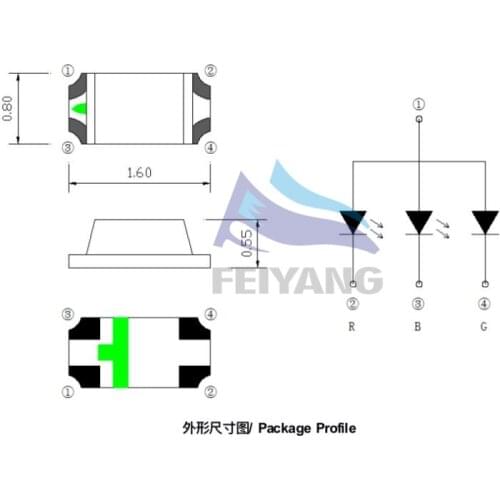 100pcs SMD 0603 (1608) RGB Tricolor 20mA Red Green Blue Ultra Bright Surface Mount LED Chips Common Anode Light Emitting Diode