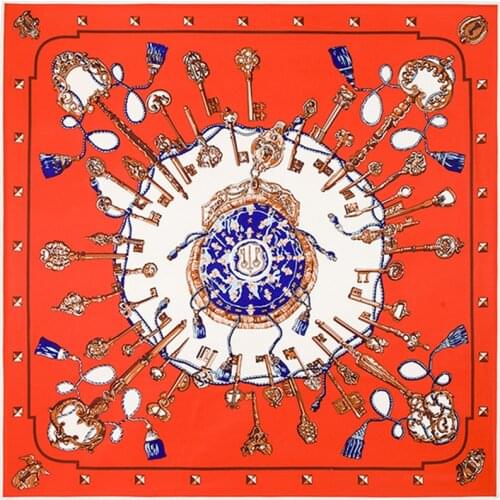 100cm Scarf Women Luxury Brand Square Scarf 2021 New Key Print kerchief Handkerchief Bandanna Scarves For Ladies Beach Towel