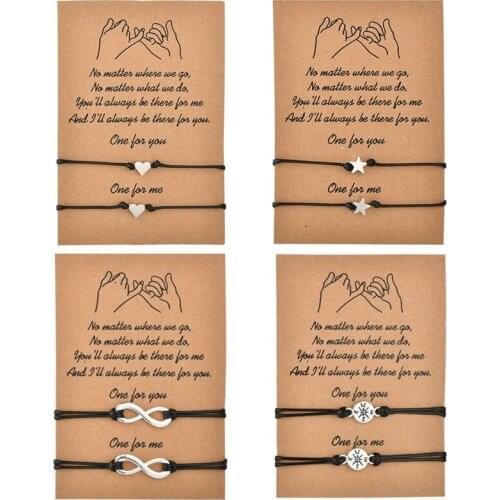 2pcs/set Heart Star Compass Charm Bracelets One for you one for me Black String Braiding Couple Bracelet for Men Women Wish Card