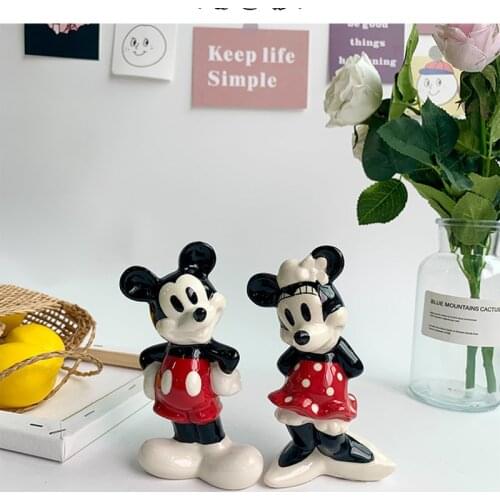 2PCS/lot 14.5cm Mickey Minnie seasoning can Mickey Mouse couple pepper can seasoning bottle ceramic creative ornaments