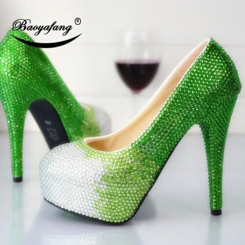 2019 Womens wedding shoes Green Gradual Fashion Wedding shoes Crystal Shoe Bride bridesmaids sweet party shoe