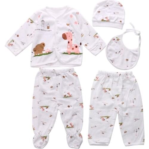 Infant Newborn Baby Boys Girls Cotton Clothes Sets Hat Tops Long Sleeve Pants Casual 0-3 Month Boy Girls Clothing 5pc