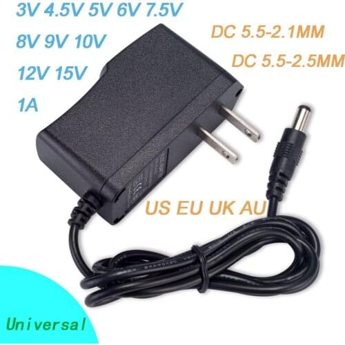 50PCS AC100V-240V Converter DC 5V 1A 1000mA US/EU/UK/AU Plug Power Adapter Supply Tablet Charger Reverse Polarity Negative