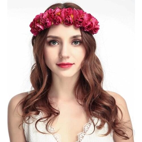 6 Colors New High Quality many Rose Flower Hair Garland Crown Headband Floral Wreath Bridal Hair Accessories