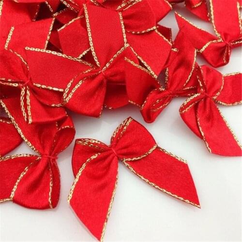 60pcs Gold Satin Ribbon Flowers Bows Gift Craft Wedding Decoration E247