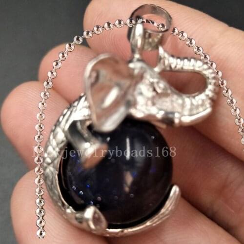 Free Shipping Women Fashion Jewelry Blue Sand Ball Elephant Art Necklace With Chain 1pcs C5559n