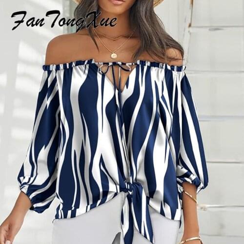 Blouses for Women Autumn 2021 Solid Lace Up Knotted Sexy Clothes Women Straight Off Shoulder Long Sleeve Slash Neck Casual Tops