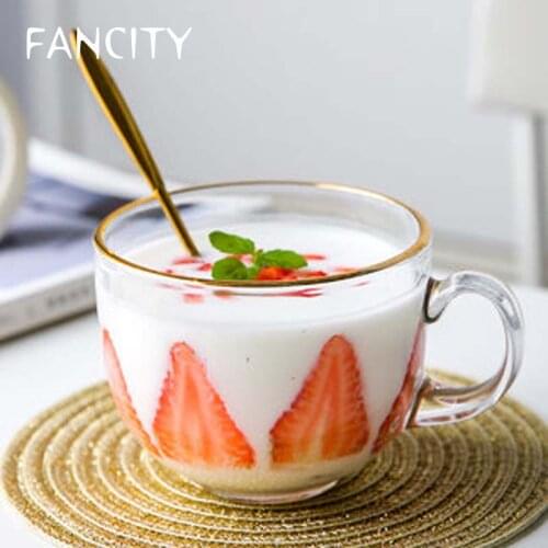 FANCITY Milk cup breakfast cup household glass cup tea cup water cup with handle large capacity oatmeal cup