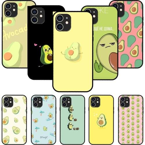 For iPhone 11 12 8 Plus Mini Pro X XR XS Max 4 5 7 6 6S 8 SE Phone Case Black Cover Waterproof Cute Green Fruits Avocado