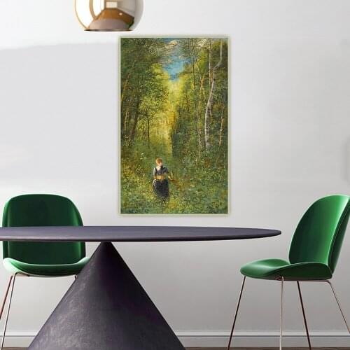 Citon Viktor Vasnetsov《Girl gathering flowers in the wood》Canvas Art Oil Painting Decorative Picture Wall Decor Home Decoration