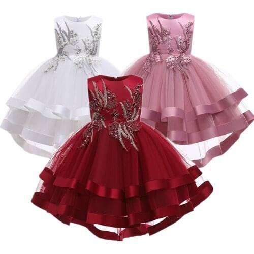 Applique Flower Wedding Girl Dress Kids formal party Fancy dress Birthday Party clothing Pageant dress for Children