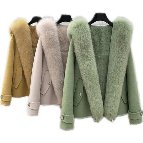 Big fox fur collar wool double-sided coat coat rex rabbit fur lining parka overcoat fur women