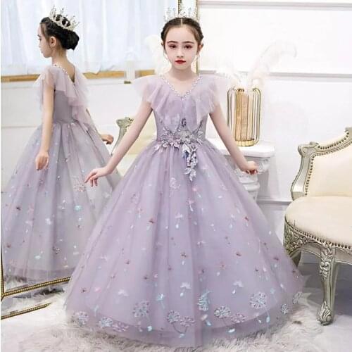 Violet Princess Dress for Girl Wedding Party Christmas Ball Gown Sequin Lace Long Prom Toddler Kids Formal Birthday Vestidos