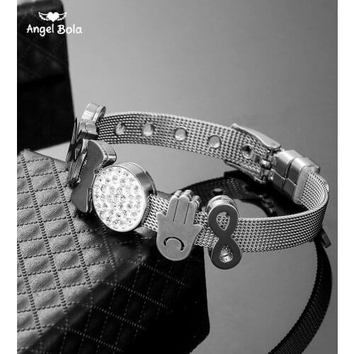 Keeper Jewelry 2019 New Mesh Keeper Bracelet with CZ Heart Slide Butterfly Charm Stainless Steel Wrap Bracelets for Women