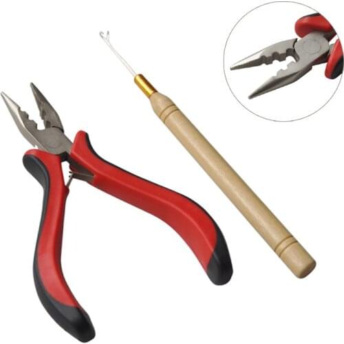 Free Shipping One Set Of Hair Extensions Tools Pliers Opener + Pulling Hook Needle for Micro Ring Tools