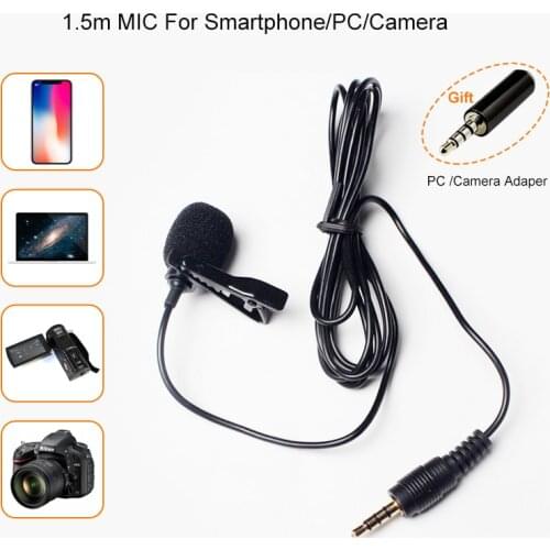 Clip-on Lavalier Microphone 3.5mm Mini Wired Condenser Microphone Mic for phone 6 7 Smartphones Tablet Laptop Camera